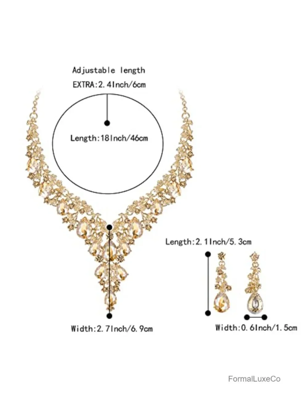 Austrian Crystal Teardrop Flower Cluster Statement Necklace & Earrings Set